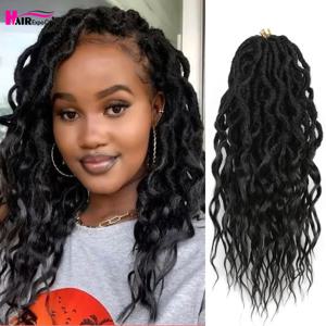 Goddess Wave Locs 곱슬 끝이 있는 크로셰 뜨개질 머리 합성 머리띠 사전 루프 물결 모양의 가짜 크로셰 Locs 긴 향취 헤어 엑스포 시티