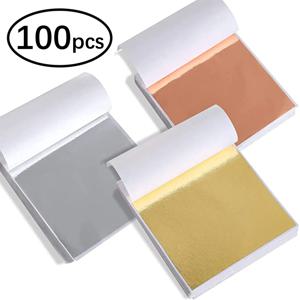 100pcs 모조 골드 슬리버 구리 호일 종이 DIY 수지 양초 석고 공예 잎 플레이크 금박 시트 아트 네일 홈 인테리어