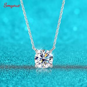 Smyoue 화이트 골드 도금 1-10CT Moissanite 목걸이 여성을위한 클래식 네 발톱 펜던트 웨딩 쥬얼리 925 스털링 실버 GRA