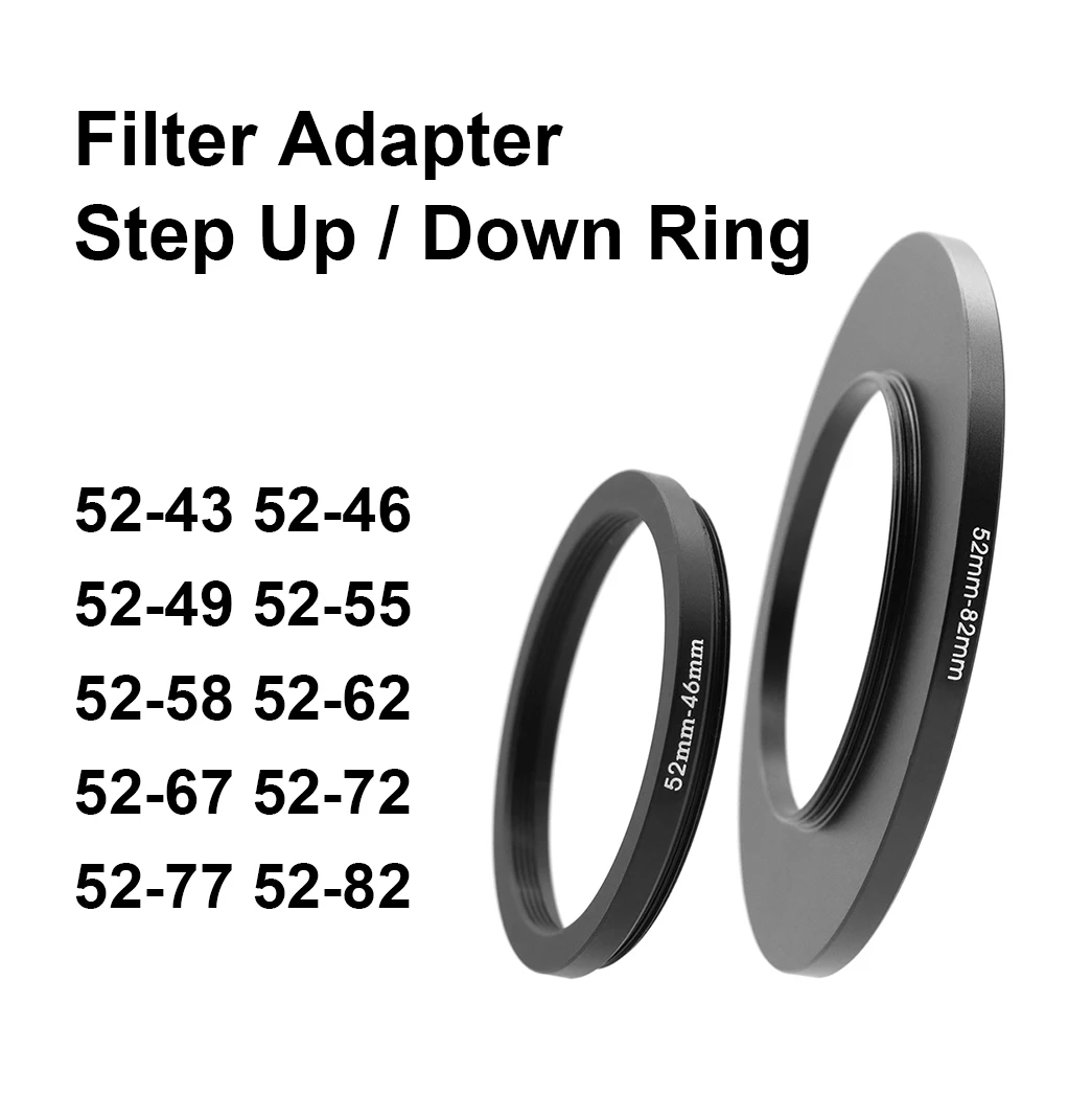 카메라 렌즈 필터 어댑터 링 스텝 업 또는 다운 링 금속 52mm 렌즈 용 - 43 46 49 55 58 62 67 72 77 82mm UV ND CPL 렌즈 후드