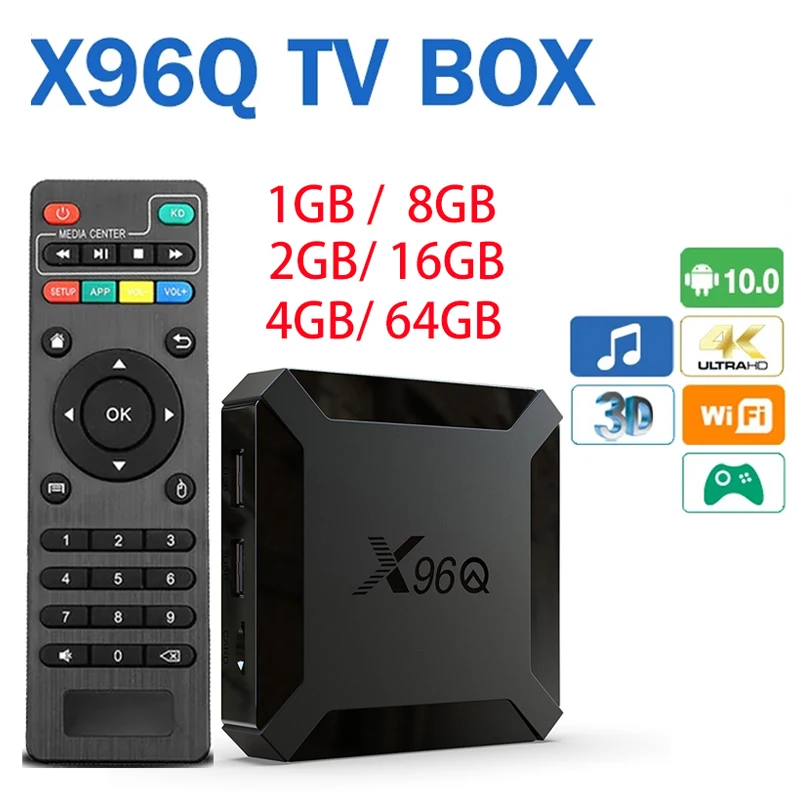 안드로이드 10 X96Q TV 박스 2GB 16GB Allwinner H313 쿼드 코어 4K 스마트 TV 박스 Wifi X96 1GB 8GB셋톱 박스