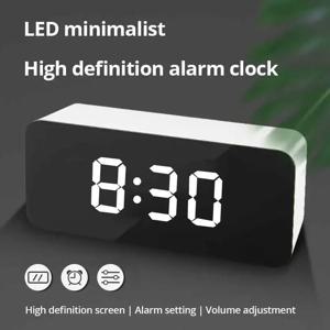 1PC 화이트 LED 미러 테이블 시계 스누즈 디스플레이 시간 밤 빛 데스크탑 USB 알람 시계 홈 장식