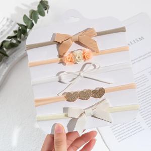 5 개/대 가짜 꽃 아기 소녀 머리띠 신생아 반짝이 가죽 머리 활 나일론 밴드 탄성 리본 헤어 넥타이 액세서리