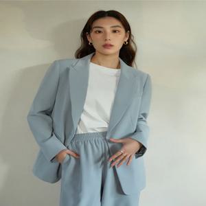 DUSHU 직장 출퇴근 플립 칼라 정장 재킷, 여성용 봄 심플한 기질 오피스 레이디 솔리드 루즈 블레이저 여성