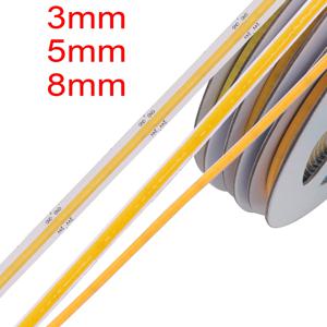 3mm 5mm PCB COB LED 스트립 초박형 12V 24V 8MM 테이프 빛 DC 플러그/2핀 와이어 디밍이 가능한 선형 조명 고밀도 램프