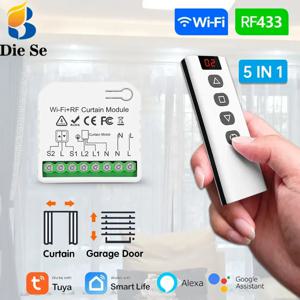 Wifi Rf 커튼 스위치 Tuya 스마트 라이프 롤러 셔터 모듈 433mhz 5-IN-1 원격 제어, 차고 문 창 블라인드 Alexa 용
