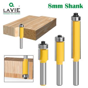 LAVIE 8mm 생크 롱 블레이드 플러시 트림 라우터 비트(목재 템플릿 패턴 비트용 베어링 포함) 텅스텐 카바이드 밀링 커터