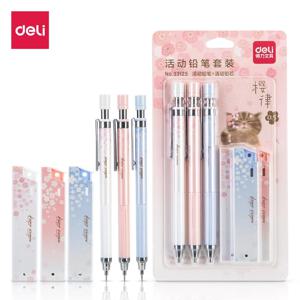 DELI 기계식 연필 세트 HB 리드 교체 개폐식 연필 리필 학생 문구