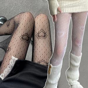 하트 플라워 메쉬 스타킹 일본 소녀 로리타 인 스타킹 화이트 Fishnet 팬티 스타킹 여성 여성용 여름 레깅스 스타킹