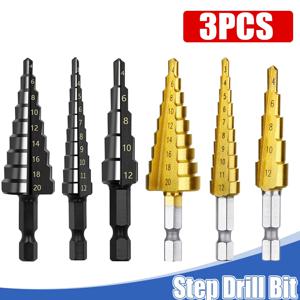 SenNan 3pc 3-12mm 4-12mm 4-20mm HSS 스트레이트 그루브 스텝 드릴 비트 세트 티타늄 코팅 목재 금속 구멍 커터 코어 드릴 비트 세트