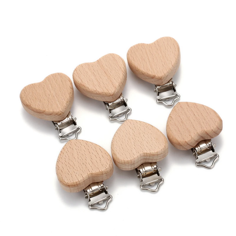 5Pcs 나무 아기 젖꼭지 클립 간호 액세서리 너도밤 나무 젖꼭지 클립 Chewable 젖니가 남 더미 클립 체인 아기 Teether