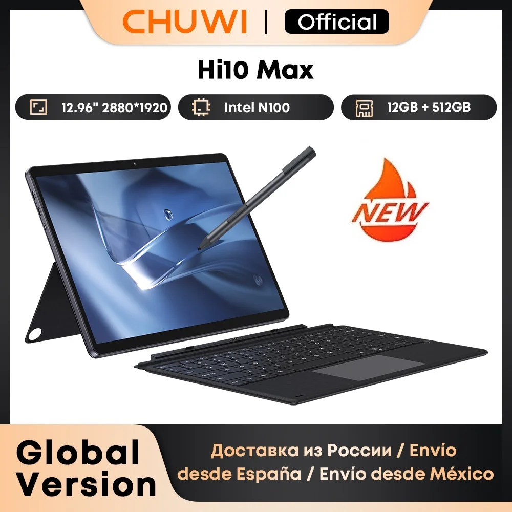 CHUWI Hi10 Max 태블릿 2 In 1 태블릿 PC 12.96인치 3K 디스플레이 코어 N100 노트북 12GB RAM 512GB ROM Windows 11 태블릿 2.4G/5G WiFi