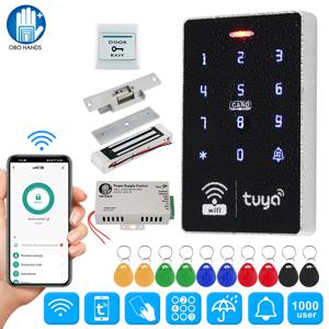 Wifi Tuya 도어 액세스 제어 시스템 키트 세트 방수 RFID 키패드 컨트롤러 APP 원격 잠금 해제, 전기 자기 스트라이크 잠금 장치