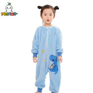 MICHLEY 블루 공룡 플란넬 아기 키즈 슬리핑 백 겨울 잠옷 귀여운 만화 바디 슈트 Sleepsack Pajamas With Feet Boys Girl