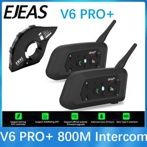 EJEAS V6 PRO +/PLUS 오토바이 헬멧 블루투스 인터콤 헤드셋, 6명의 라이더를 위한 800M BT 인터폰 커뮤니케이터 방수