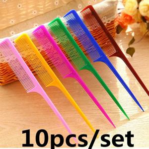 10pcs 지적 꼬리 헤어 스타일링 빗 정전기 방지 머리 염색 브러시 이발사 강철 바늘 핀 쥐 팁 빗 이발사 액세서리