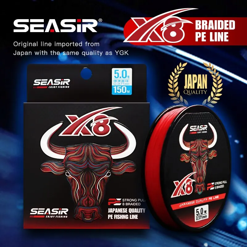 Seasir RedBull 8 땋은 Pe 낚시 라인 150M 0.8-5.0 12-50LB 일본 품질 멀티 필라멘트 고강도 가닥 메인 라인