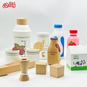 어린이 척 놀이 나무 우유 음료 세트 주방 음식 장난감 몬테소리 학습 교육 어린이 시뮬레이션 모방 게임