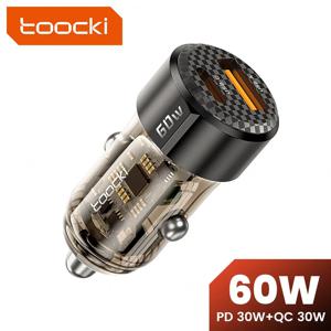Toocki 60W 차량용 충전기 30W 빠른 충전 투명 케이스 PD 27W iPhone 15 14 13 12 Xiaomi Poco Samsung 고속 충전기 충전