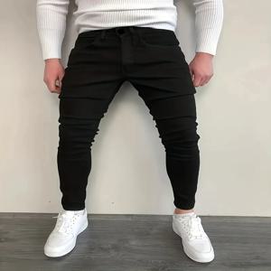 남성 청바지 스트레치 스키니 데님 바지 솔리드 컬러 블랙 블루 가을 여름 럭셔리 스트리트 하라주쿠 힙합 스타일 슬림 피트 바지