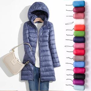 플러스 사이즈 5xl 6xl 7xl 가을 여성 가을 ​​겨울 초경량 Packable Long Puffer Jacket 여성 후드 한국 슬림 코트