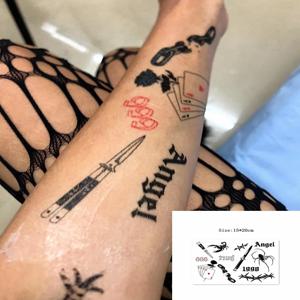 어두운 멀티 그림 방수 임시 문신 스티커 포커 편지 스파이더 아트 가짜 문신 밧줄 영어 남성과 여성을위한 멋진