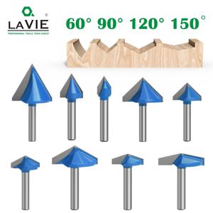 LAVIE 1pc 6mm 생크 60 90 120 150 학위 V 유형 슬롯 커터 비트 CNC 조각 솔리드 라우터 비트 초경 밀링 커터 C06027