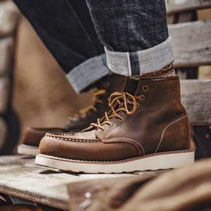 Maden Vintage 875 발목 부츠 남성용 내구성 가죽 하이 탑 신발 겨울 라운드 발가락 카우보이 부츠 안전 작업 신발