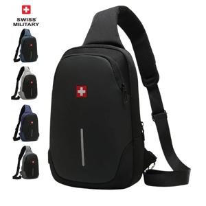 SWISS 새로운 남성 캐주얼 가슴 가방 스포츠 방수 어깨 가방 도난 방지 크로스 바디 가방 패션 솔리드 컬러 Usb 가방 슬링 팩