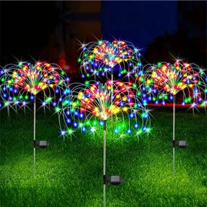 태양광 발전 야외 잔디 글로브 민들레 불꽃 놀이 램프, 정원 잔디 조경 휴일 조명용 LED, 8 가지 모드, 90, 120, 150, 180/200
