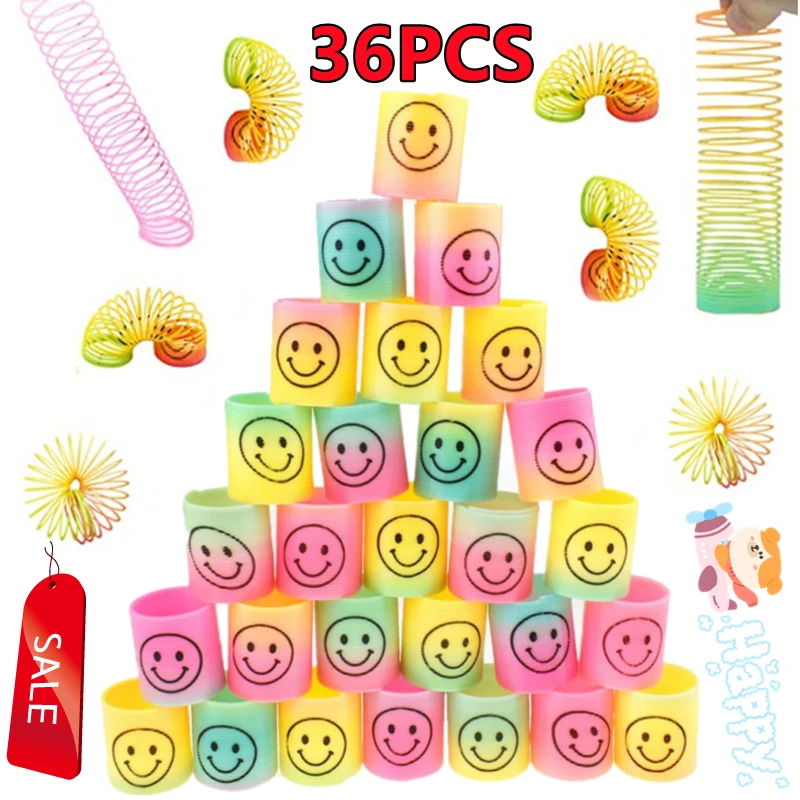 36/24/12/6/2PCS 레인보우 스마일 매직 스프링 서클 어린이를위한 장난감 생일 파티 호의 선물 재미 있은 어린이 마법의 장난감