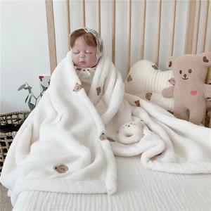양털 아기 담요 신생아 가을 겨울 Swaddling 담요 부드러운 따뜻한 유모차 커버 침구 곰 자수 아기 액세서리