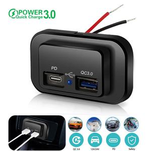 PD QC3.0 자동차 충전기 소켓 빠른 충전 12V/24V 오토바이 자동 트럭 ATV RV 버스 듀얼 USB 전원 어댑터 콘센트 LED 빛