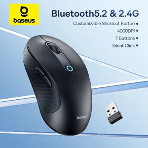 Baseus F02 무선 마우스 Bluetooth 5.2 2.4G 4000 인치 당 점 인체 공학적 7 음소거 버튼 iPad MacBook 태블릿 노트북 컴퓨터 마우스 용 마우스