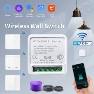 투야 와이파이 스마트 라이트 스위치, 스마트 홈 무선 RF 433mhz 푸시 단추 벽 스위치, 알렉사 구글 홈 앨리스 스마트 라이프 앱