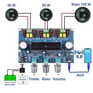 2*50W + 100W Bluetooth 5.0 듀얼 TPA3116D2 전력 서브우퍼 증폭기 보드 2.1 채널 TPA3116 오디오 스테레오 이퀄라이저 AUX Amp