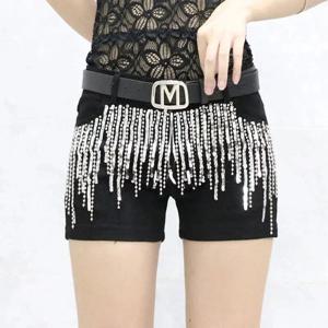 블랙 스팽글 tassels 데님 반바지 여성 streetwear 여름 새로운 한국어 슬림 체인 트렌드 핫 바지 화이트 캐주얼 짧은 청바지 z251