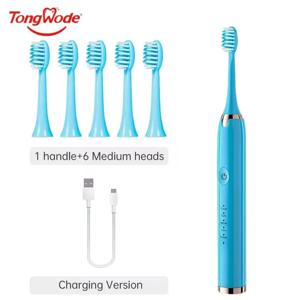 Tongwode 전기 음파 칫솔 USB 충전식 방수 전자 초음파 미백 칫솔 교체 헤드