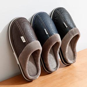 큰 사이즈 남자 슬리퍼 겨울 실내 방수 PU 가죽 대형 홈 코 튼 신발 모피 플랫 코 튼 침실 Houseshoes