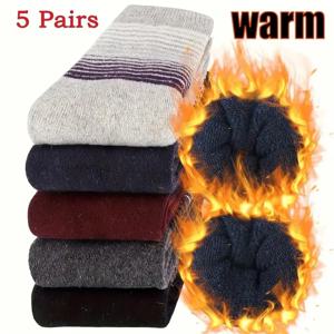 5/10 쌍 남성 유행 줄무늬 패턴 WoolSocks 따뜻한 겨울 중간 길이 양말 두꺼운 부드러운 내한성 남성 부츠 양말
