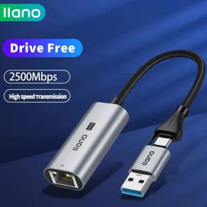 LLANO USB3.1 유형 C-이더넷 RJ45 Lan 기가비트 어댑터 PC 노트북 용 100/1000/2500Mbps 네트워크 카드