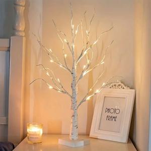 1pc 24 LED 부활절 트리, 자작나무 조절 가능한 가지 3AA 및 USB 전원 공급 장치, 침실 장식 트리 조명(배터리 제외)