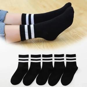 5 짝/몫 순수 컬러 소프트 통기성 코튼 키즈 학교 양말 소녀 소년 캐주얼 그레이 블랙 화이트 스포츠 아동 양말