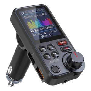 차량용 무선 블루투스 FM 송신기, Aux, QC3.0 충전 지원, 고음 및 저음 음악 플레이어, 1.8 인치