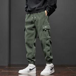 남성용 코듀로이 하렘 카고 바지 신축성있는 허리 캐주얼 조깅 스선 팬츠 봄 가을 Armygreen 그레이 블랙 바지 streetwear