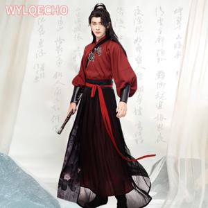 남자를위한 할로윈 귀족 코스프레 의상 대형 중국 전통 옷 빈티지 레드 블랙 Wuxia Hanfu 복장 남성용