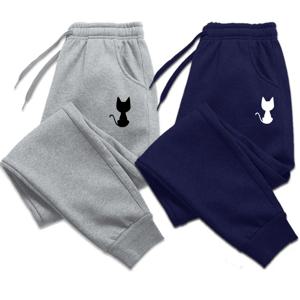 고양이 인쇄 가을 겨울 여성 운동복 솔리드 조깅 양털 홈 Tracksuit 스포츠 피트니스 바지 패션 캐주얼 따뜻한 바지