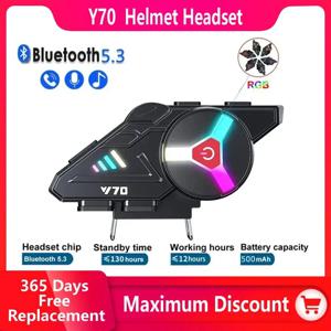 블루투스 5.3 헬멧 이어폰 Y70 Rgb 라이트 오토바이 Ipx6 방수 지원 두 개의 전화를 동시에 연결