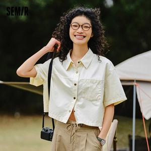 Semir 여성용 블라우스, 2024 여름 짧은 블라우스, 작은 칼라, 루즈핏 및 빈티지 영감 디자인 셔츠