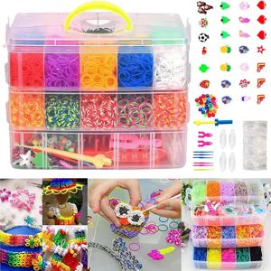 DIY 수제 고무 밴드 Loom 직조 도구 상자 팔찌 키트 어린이를위한 장난감 뜨개질 탄성 예술 공예 파란색 된 장난감 소녀